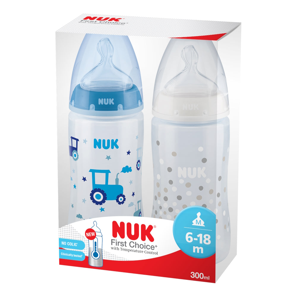 NUK First Choice Plus Twin Set with temperature control 6-18 months - Blue