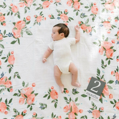 Little Unicorn | Muslin Photo Blanket & Milestone Set - Watercolour Roses - Belly Beyond 