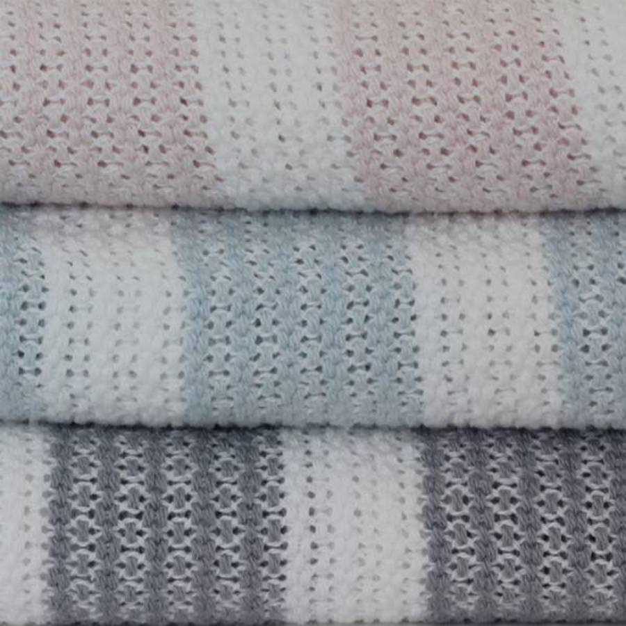Organic Cotton Cellular Cot Blanket - Powder Puff/Nat Stripe
