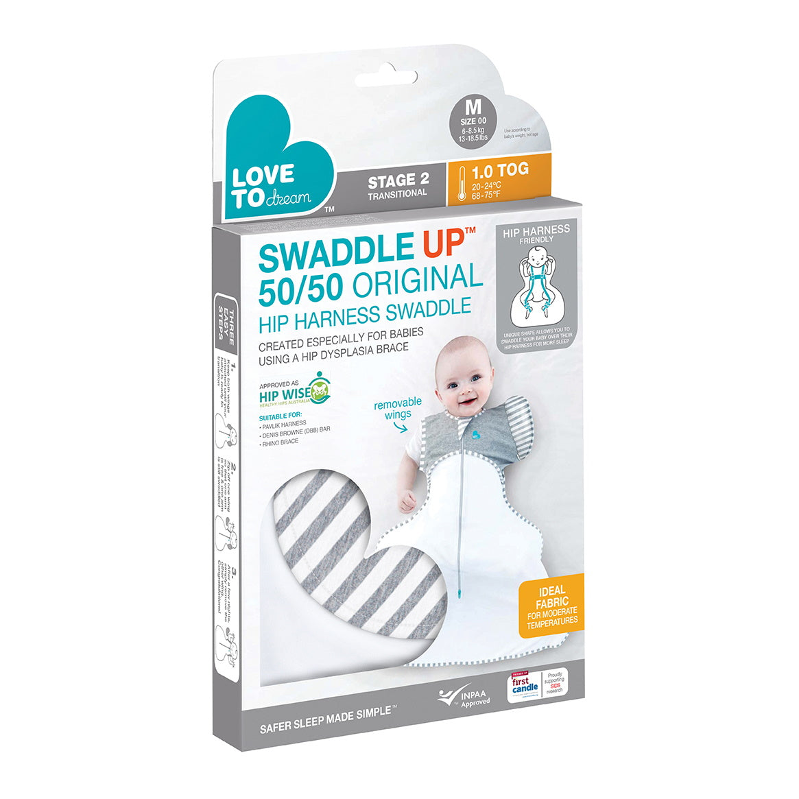 Love to Dream | Swaddle Up™ Transition Hip Harness 1.0 TOG - Grey - Belly Beyond 