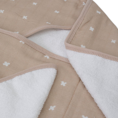 Hooded Towel & Wash Cloth - Taupe Cross