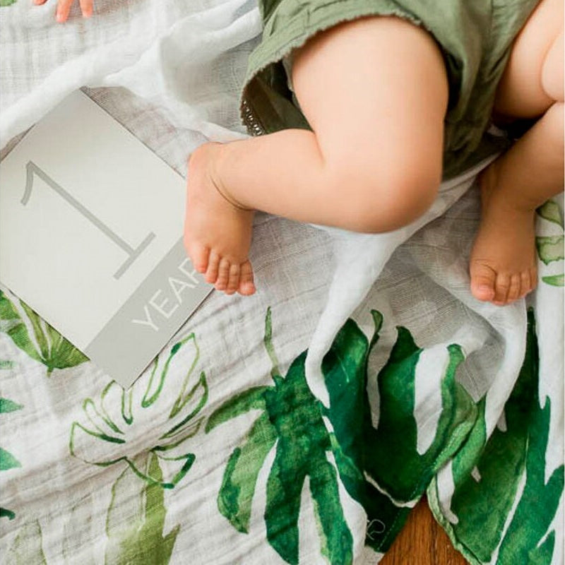 Little Unicorn Muslin Photo Blanket Tropical Leaf Belly Beyond Belly Beyond