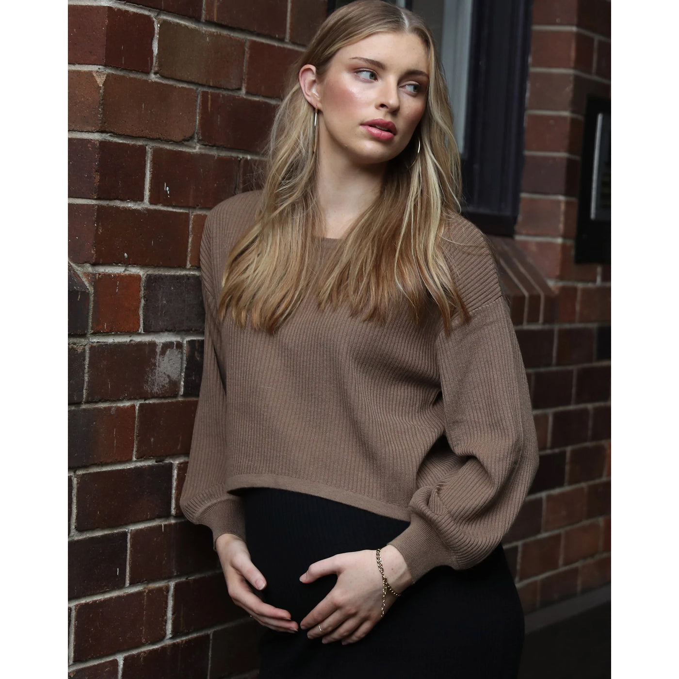 Luxury Maternity Knit Top - Brown