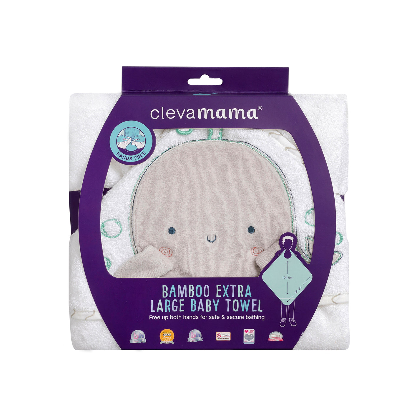 Bamboo Extra Large Apron Baby Bath Towel - White & Grey