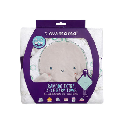 Bamboo Extra Large Apron Baby Bath Towel - White & Grey