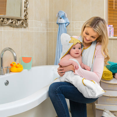 Bamboo Extra Large Apron Baby Bath Towel - White & Honey