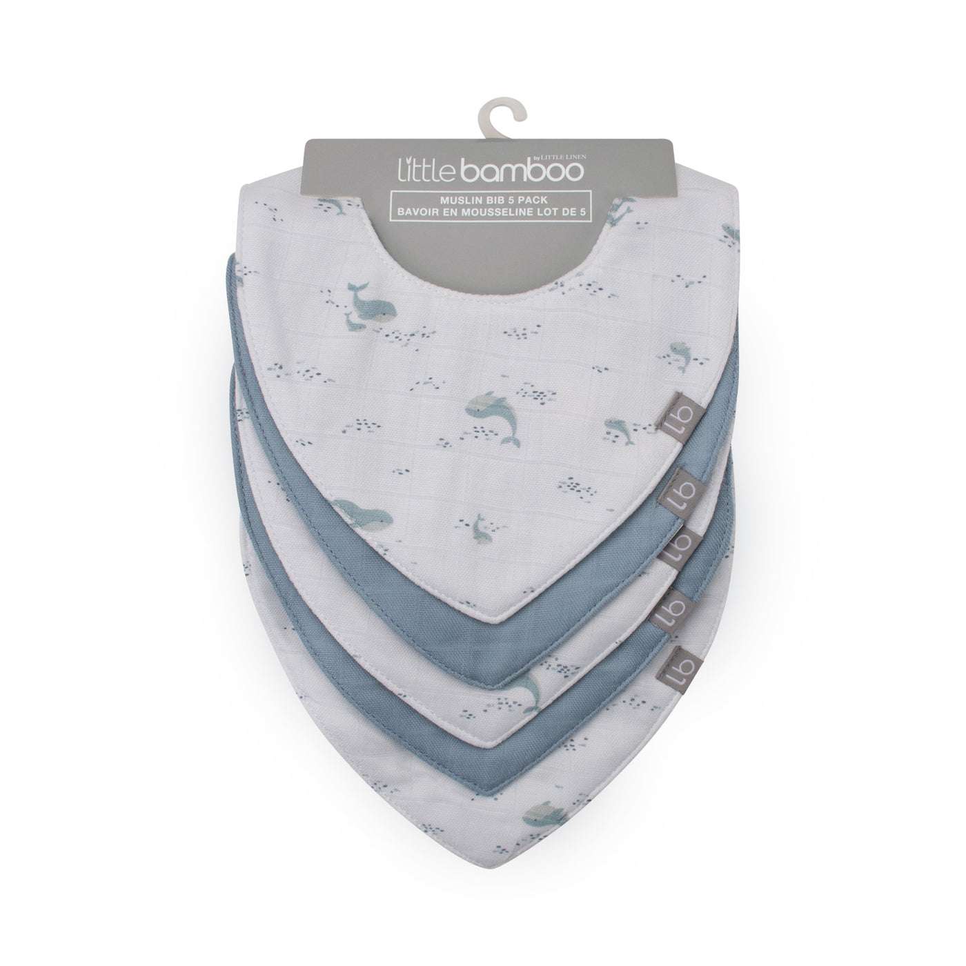 Muslin Bib 5pk - Retro Blue