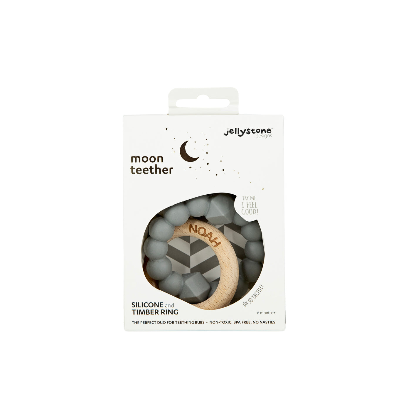 Personalised Moon Teether - Grey