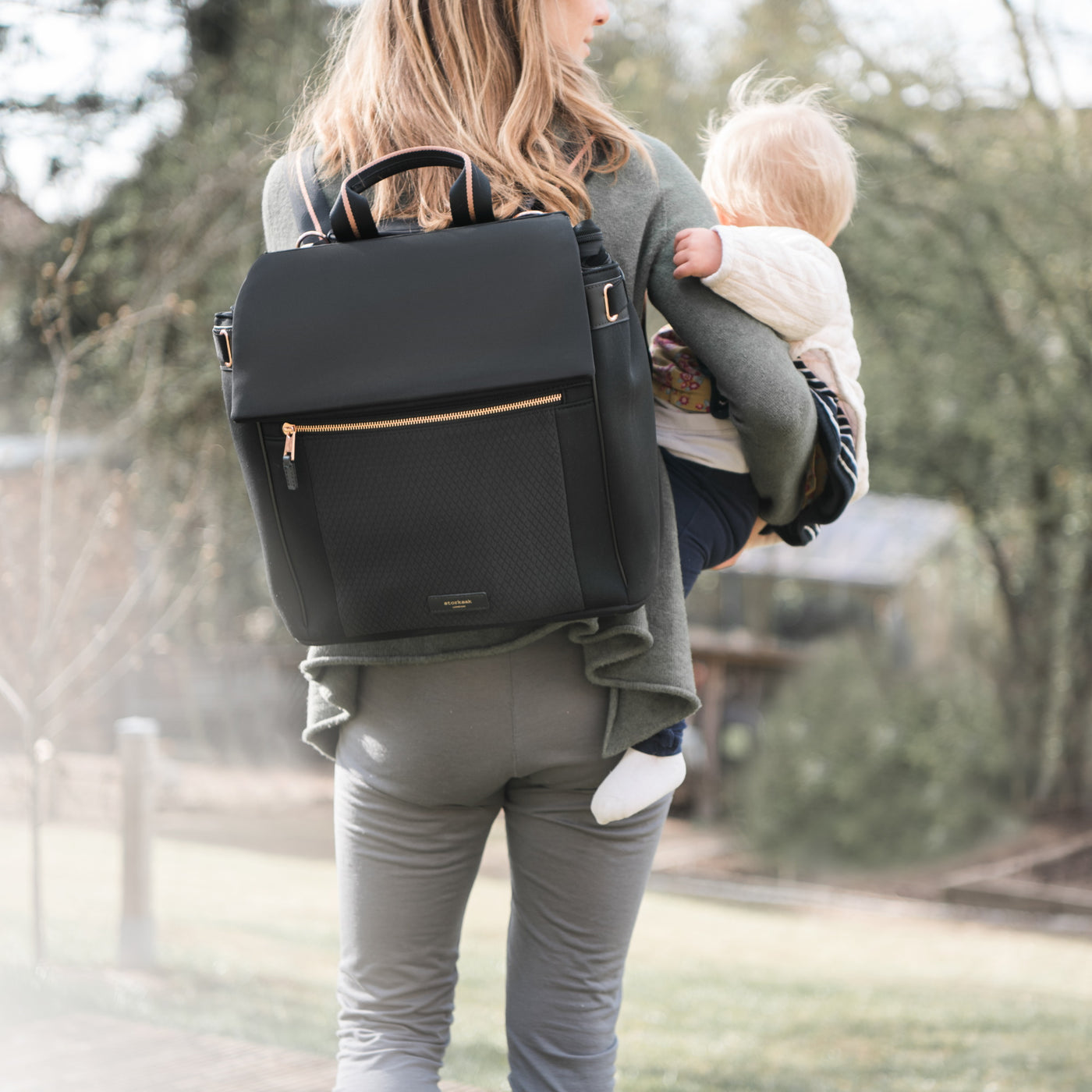 Stevie Luxe Nappy Bag (Black Scuba) + Stroller Organiser Bundle