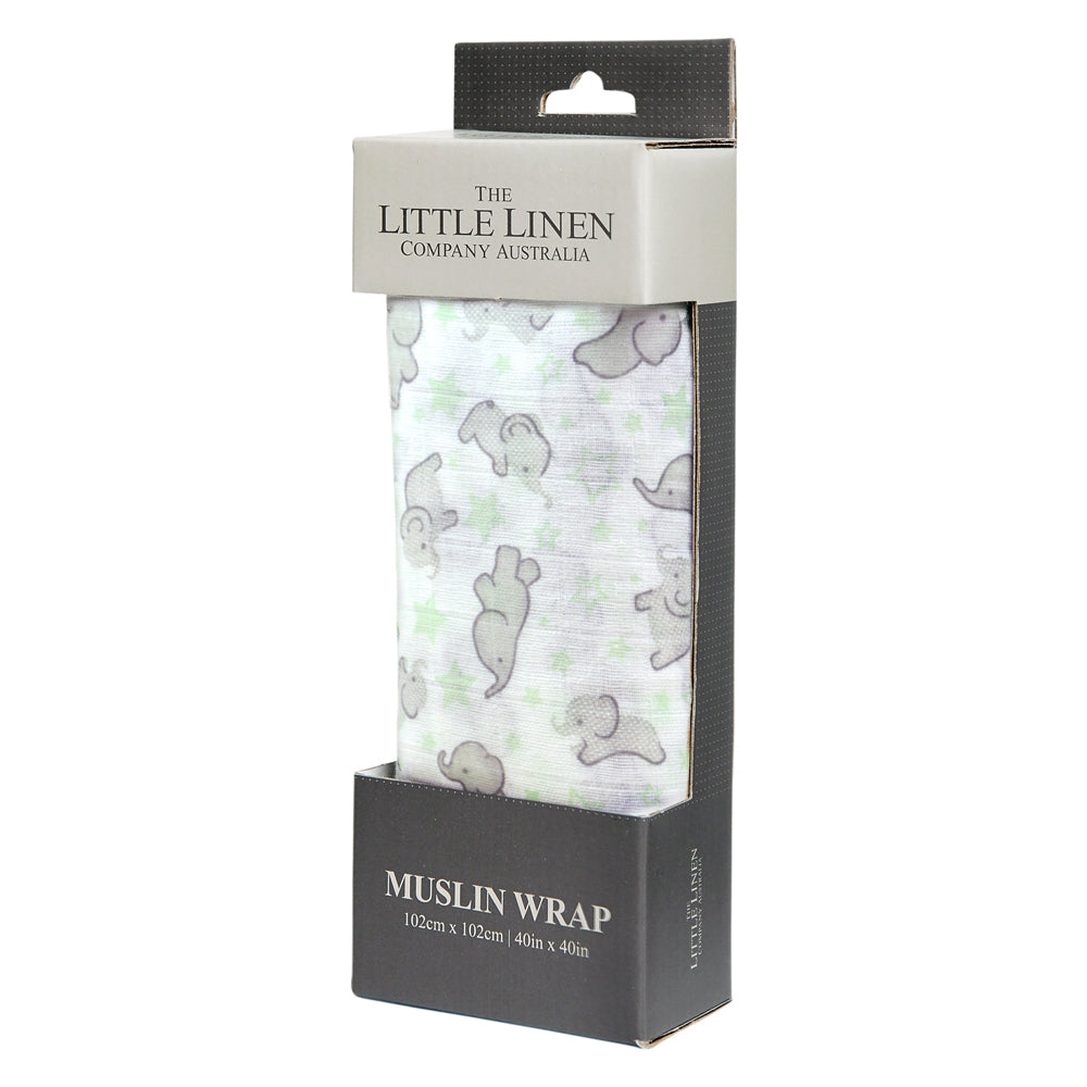 Muslin Wrap 1pk - Mint Elephant