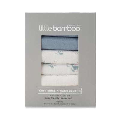 Muslin Wash Cloth 6pk - Retro Blue