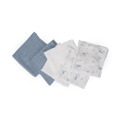 Muslin Wash Cloth 6pk - Retro Blue