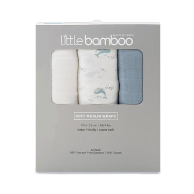 Muslin Wraps 3pk - Retro Blue