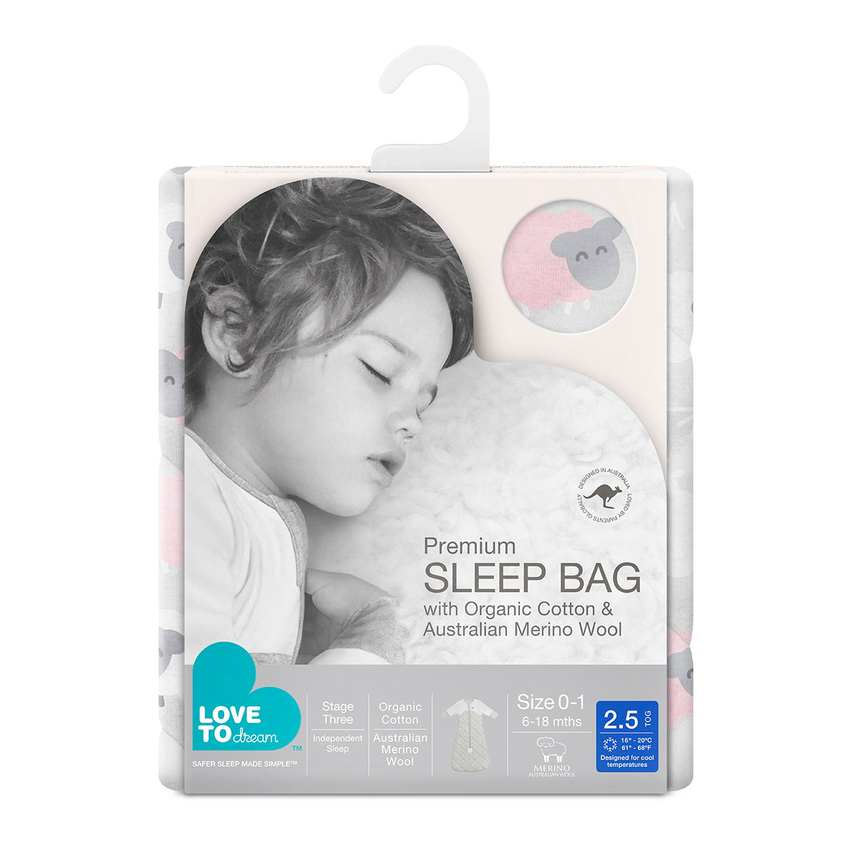 Sleep Bag Organic Warm 2.5 TOG - Sheep Pink