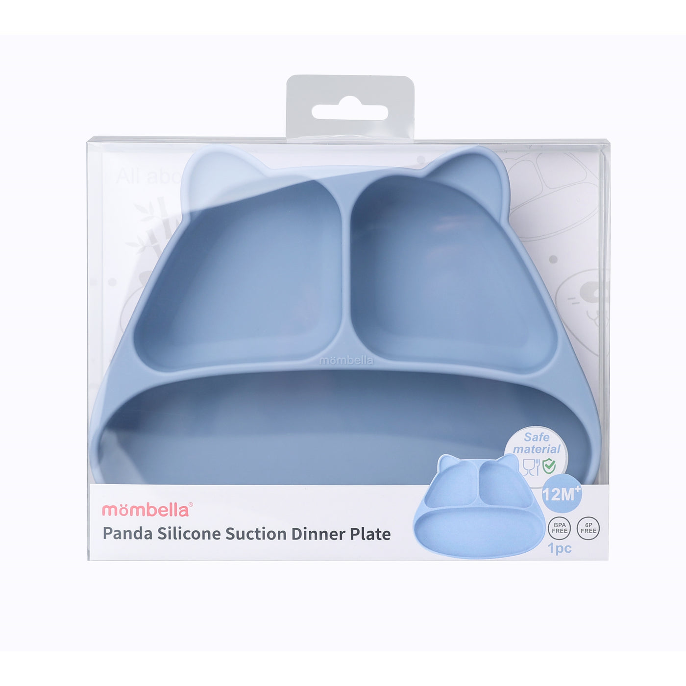 Panda Silicone Suction Dinner Plate - Light Blue