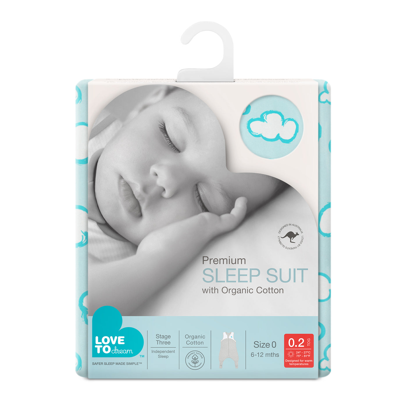 Sleep Suit Lite 0.2 TOG - Turquoise Clouds