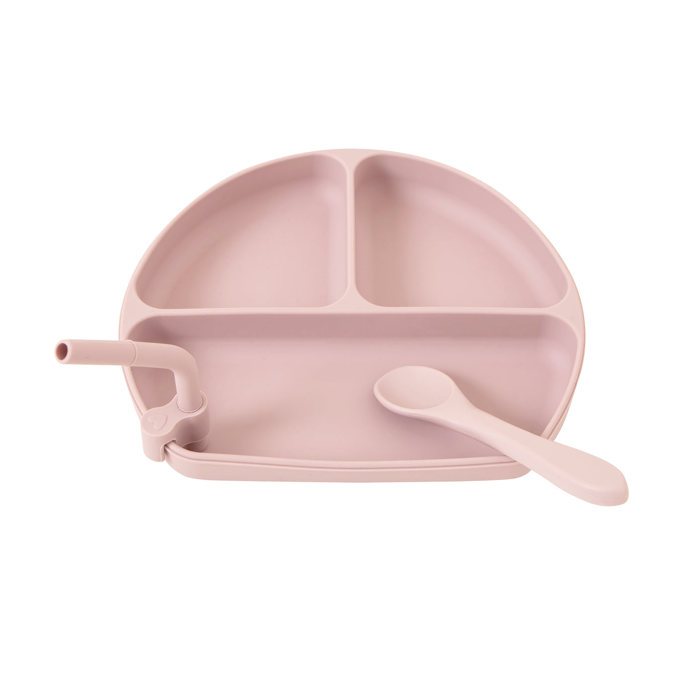 Silicone Plate with Straw & Spoon - Dusty Pink