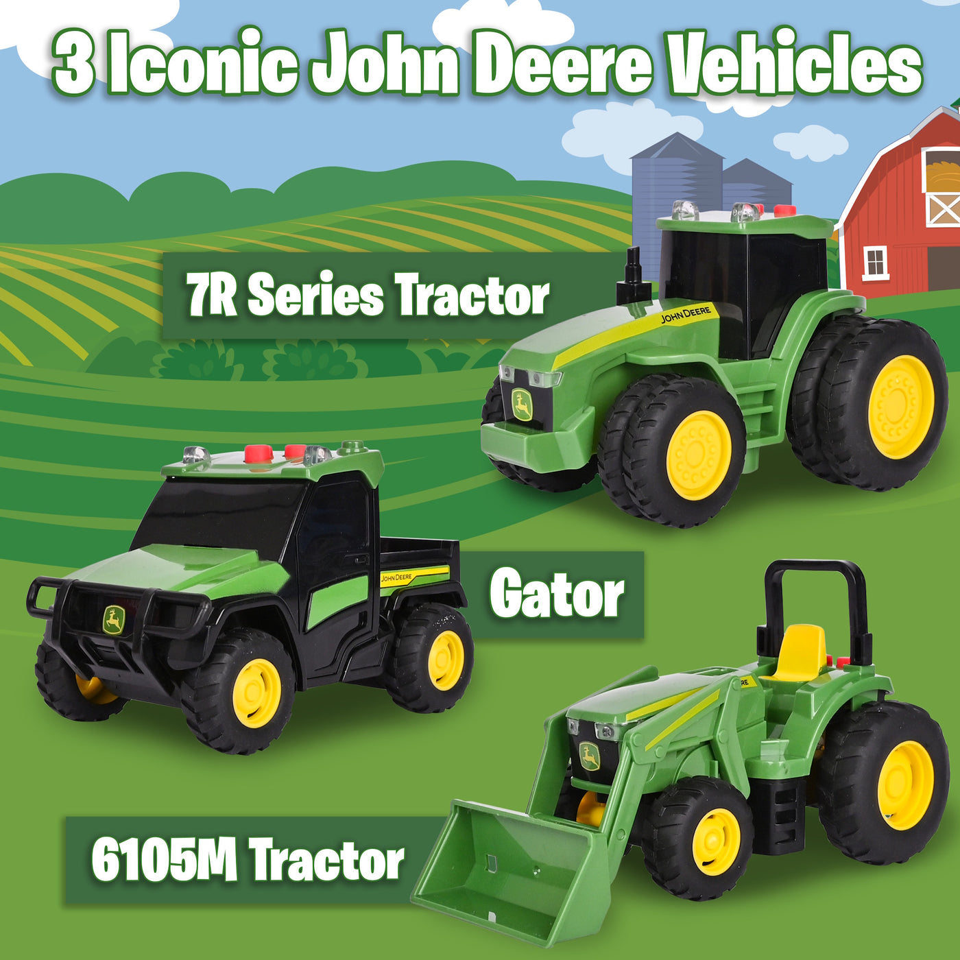 John Deere Lights & Sounds Mini Tractors 3pk