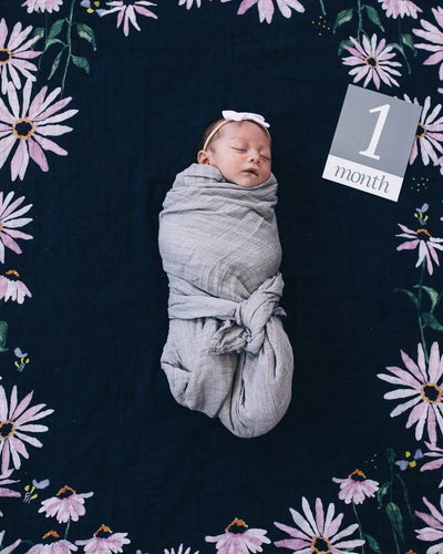 Little Unicorn | Muslin Photo Blanket & Milestone Set - Dark Cornflower - Belly Beyond 