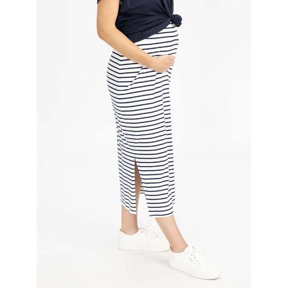 Fitted Maxi Skirt - Navy Stripes
