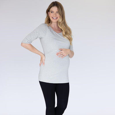 Half Sleeve Maternity & Nursing Top - Grey Stripes