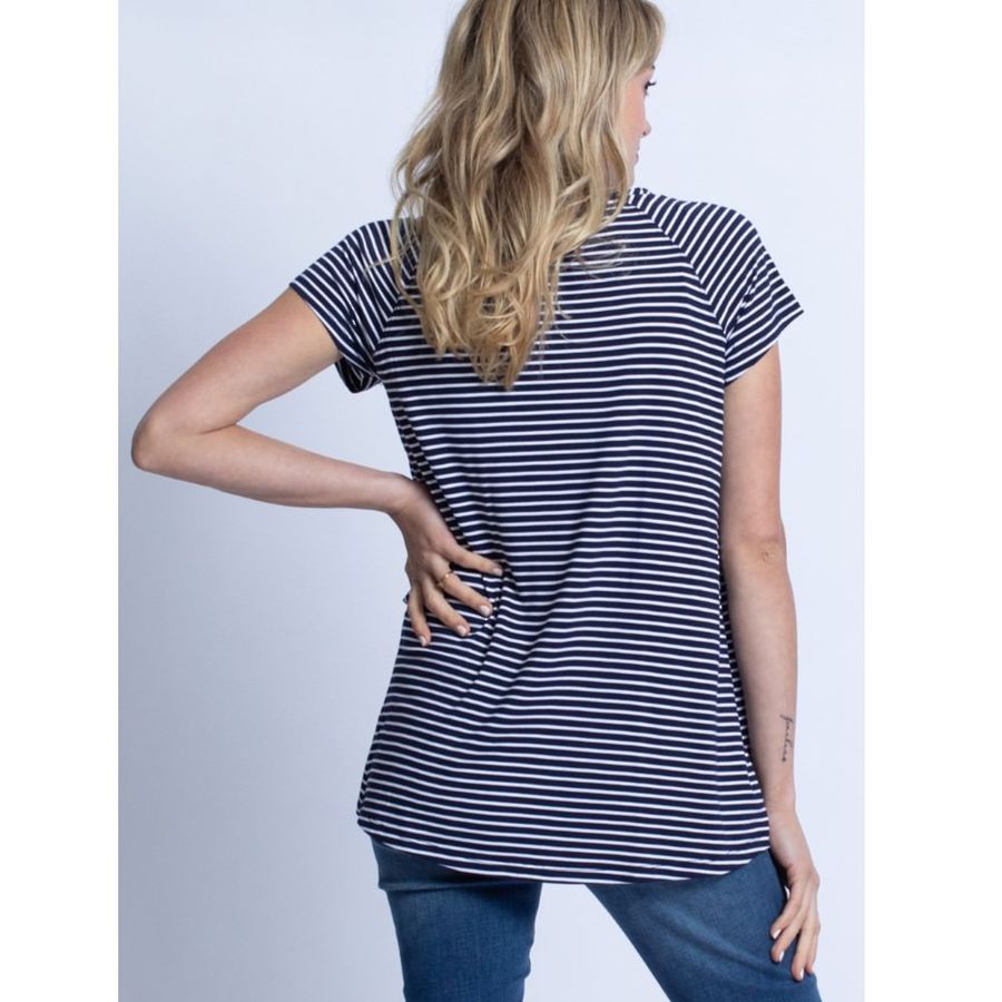 Breastfeeding Top with Petal Front - Navy Stripes