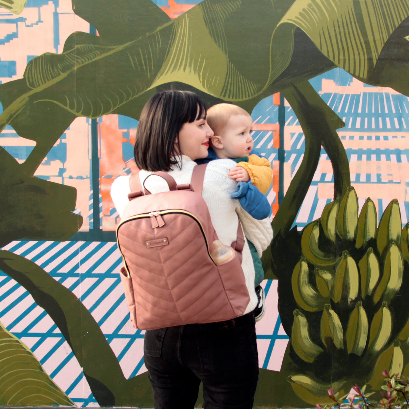 Babymel | Gabby Backpack Nappy Bag with Vegan Faux Leather - Dusty Pink - Belly Beyond 