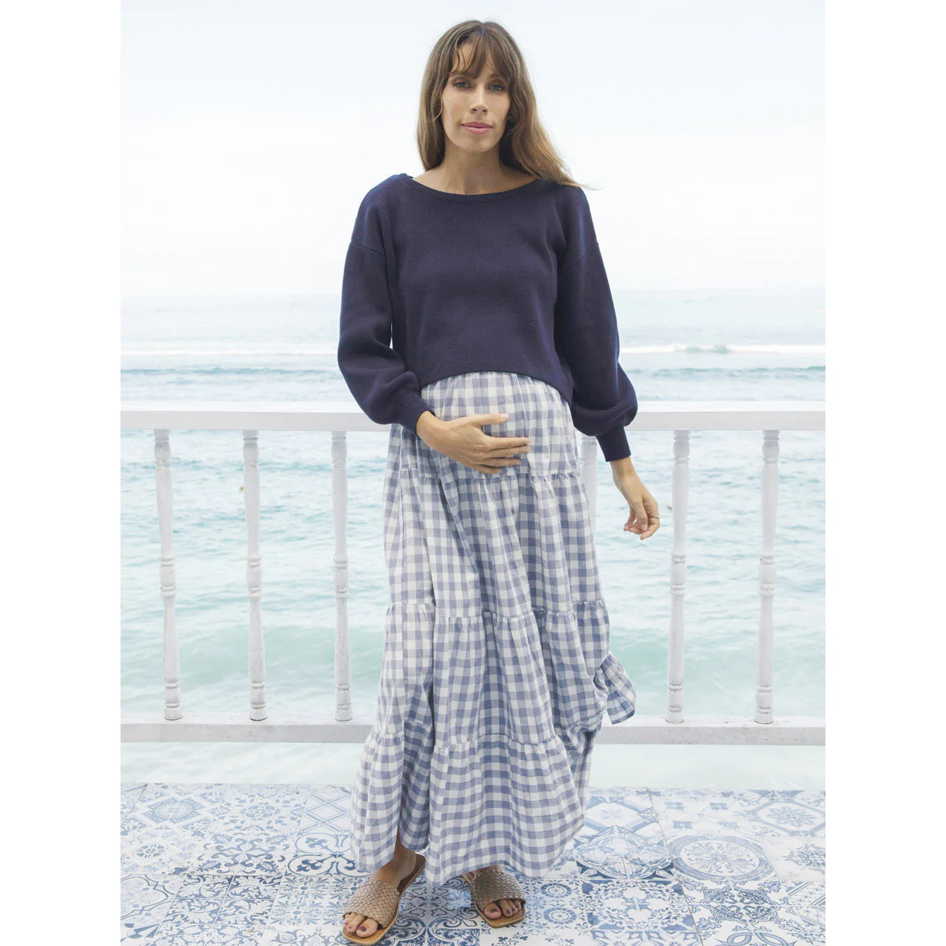Knitted Maternity Top - Navy
