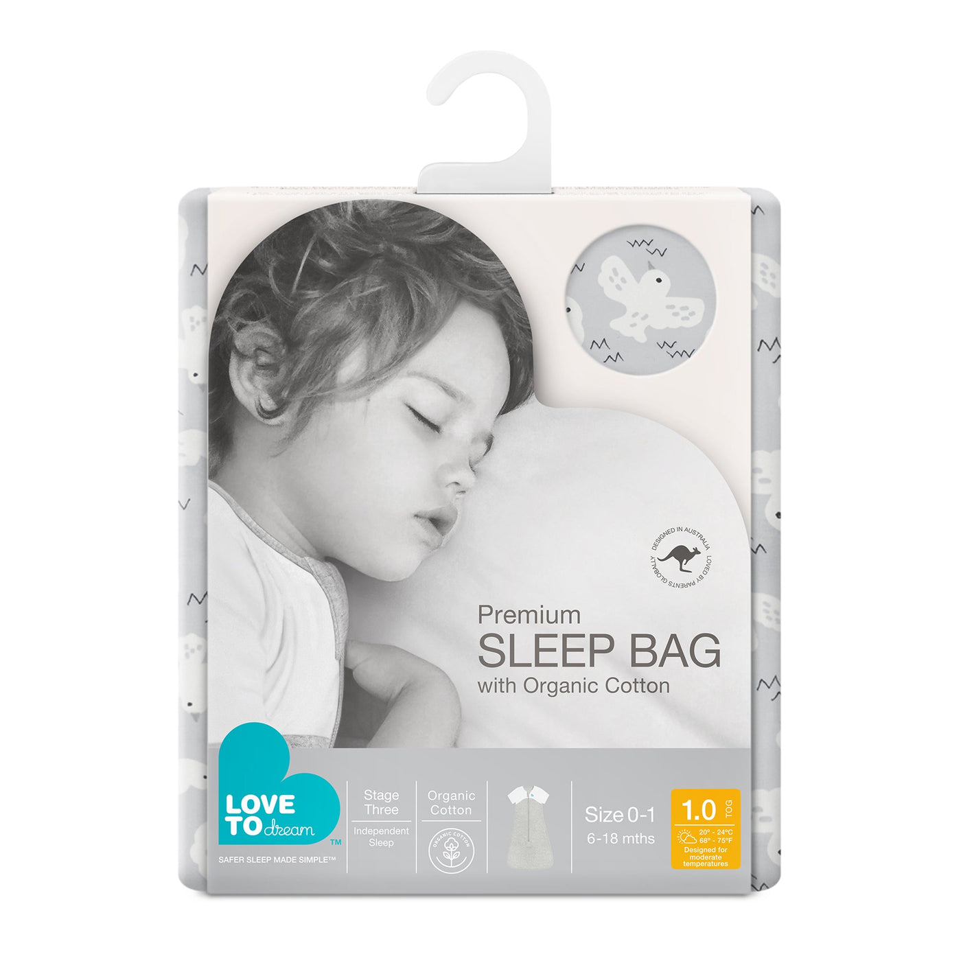 Sleep Bag Organic 1.0 TOG - Dove Grey (18-24mths)
