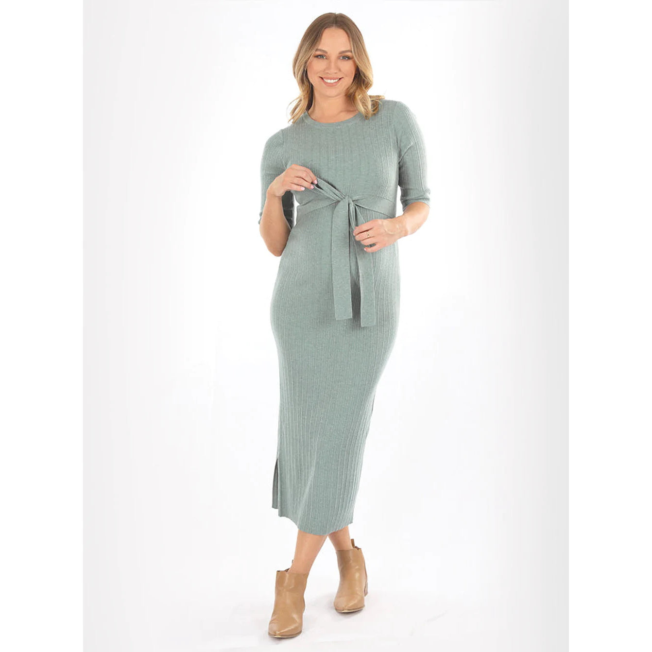 Annabella Maternity Knit Midi Dress - Sage Green