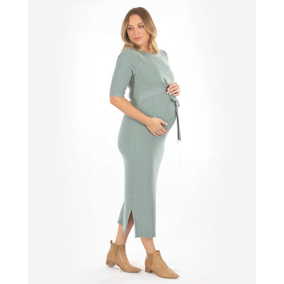 Annabella Maternity Knit Midi Dress - Sage Green