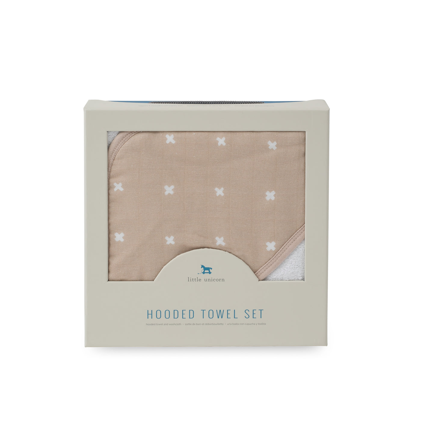 Hooded Towel & Wash Cloth - Taupe Cross