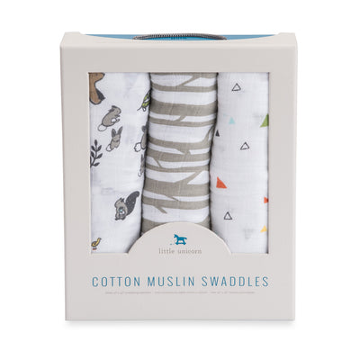 3pk Cotton Muslin Swaddle - Forest Friends