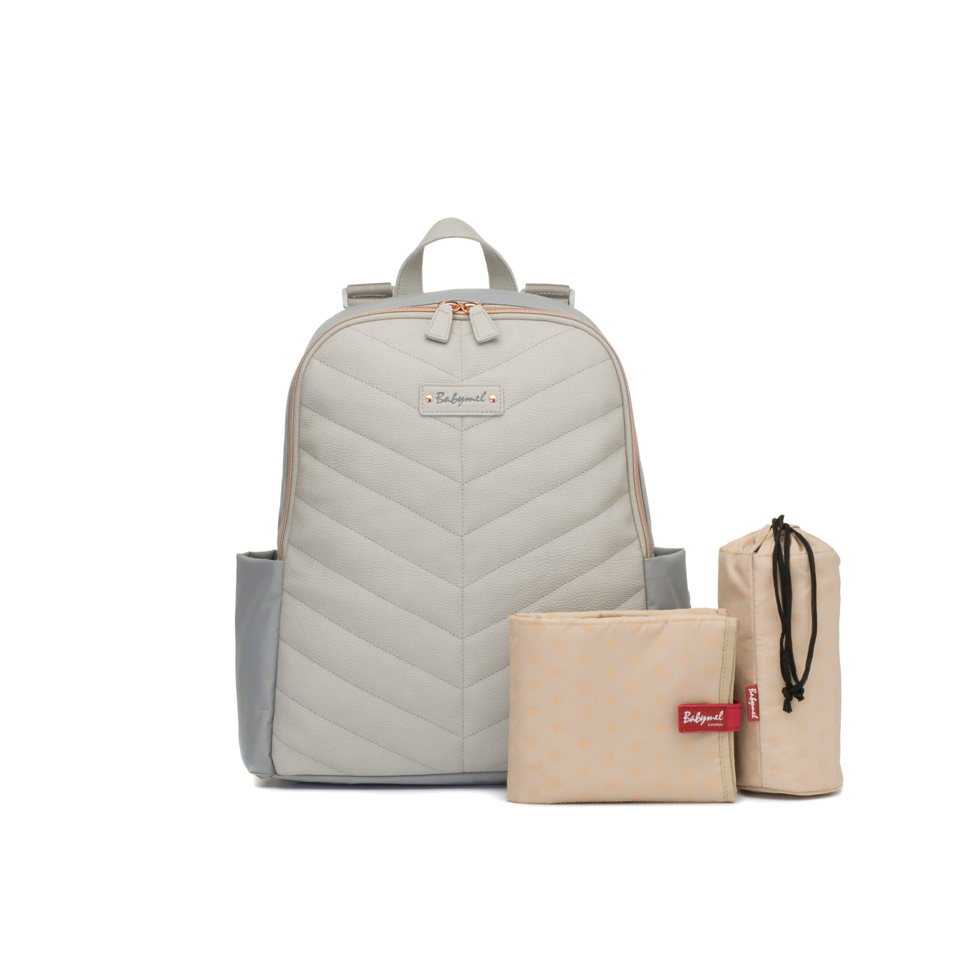 Gabby Backpack Nappy Bag with Vegan Faux Leather - Pale Grey