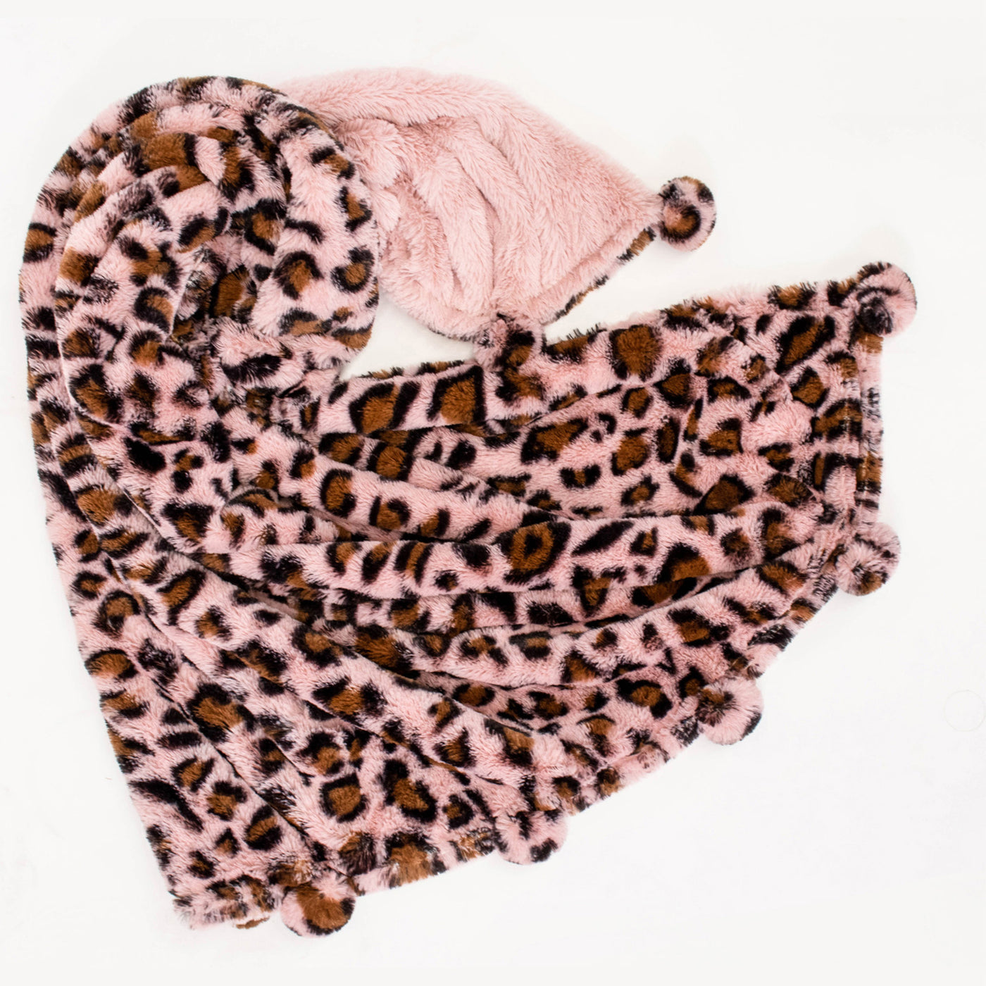 Plush Pom Pom Blanket - Leopard Pink