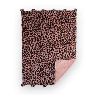 Plush Pom Pom Blanket - Leopard Pink