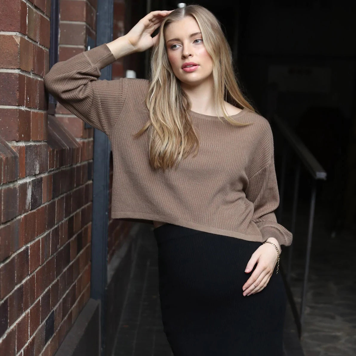 Luxury Maternity Knit Top - Brown