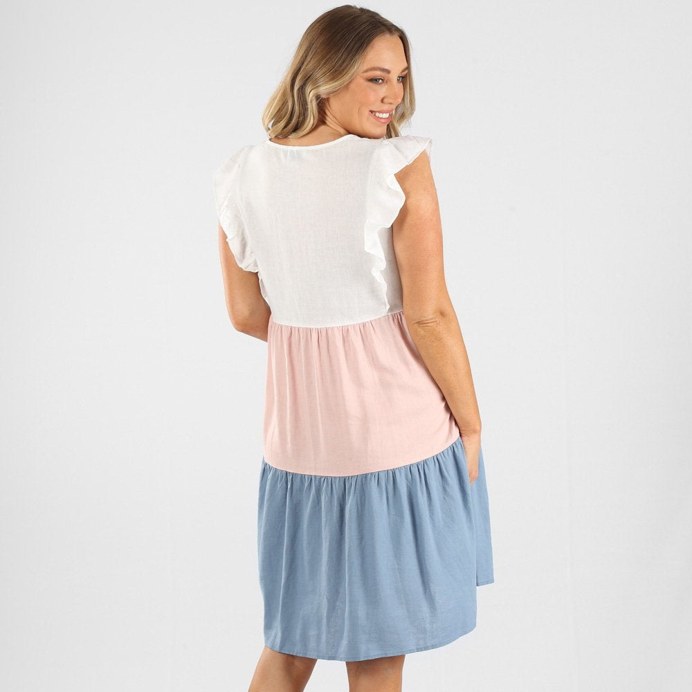 Tiered Linen Summer Dress - Multi-colour (Small)