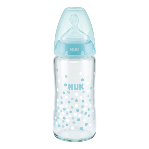 First Choice Plus Glass Baby Bottle Temp. Control - 240ml - Blue